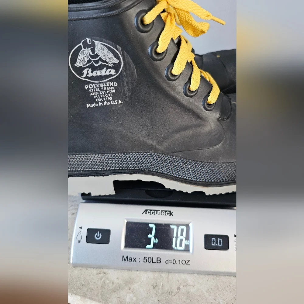 Bata Steel Shank Rubber Boots Mens Size 7 Black Yellow ANSI Z41 PT99 Military